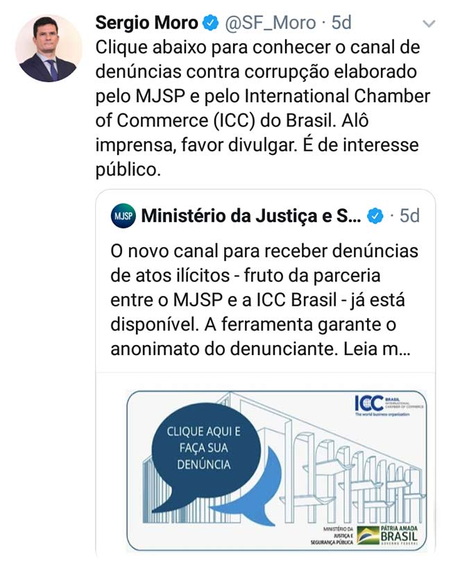 Canal para denúncias de corrupção